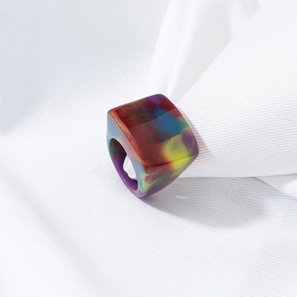 Unique Colorful Chunky Resin Statement Ring Size 7